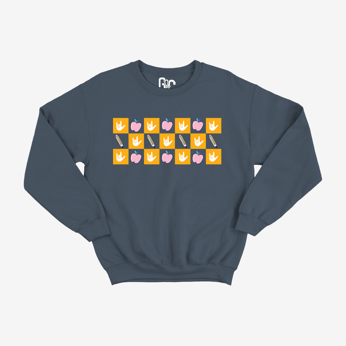 Teacher Checkered ILY Crewneck