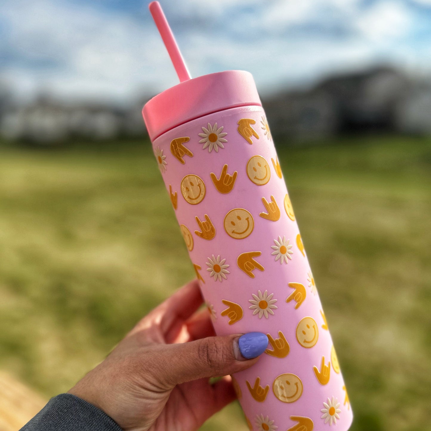 Smiley ILY Pink Skinny Tumbler