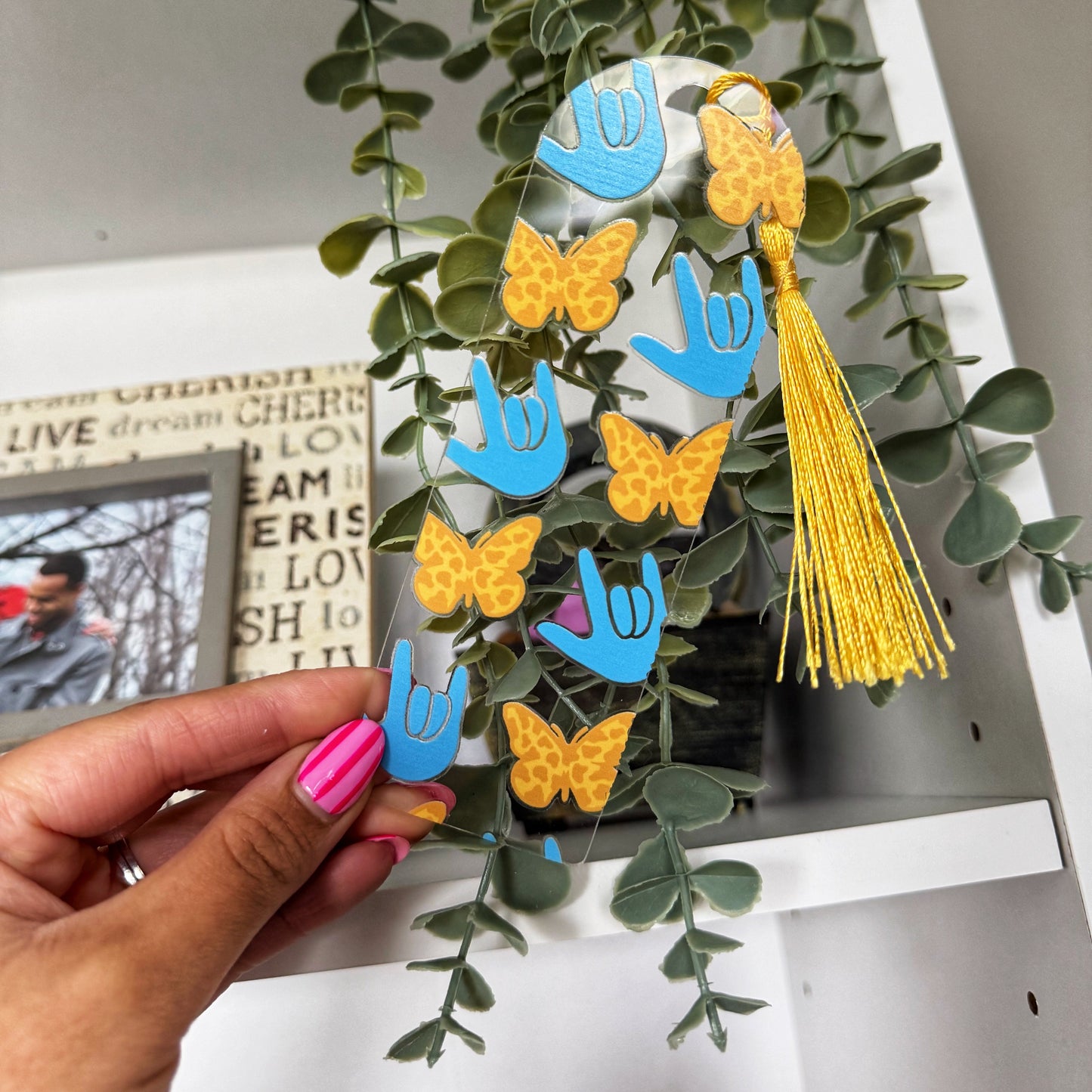 Yellow Butterfly ILY Acrylic Bookmark