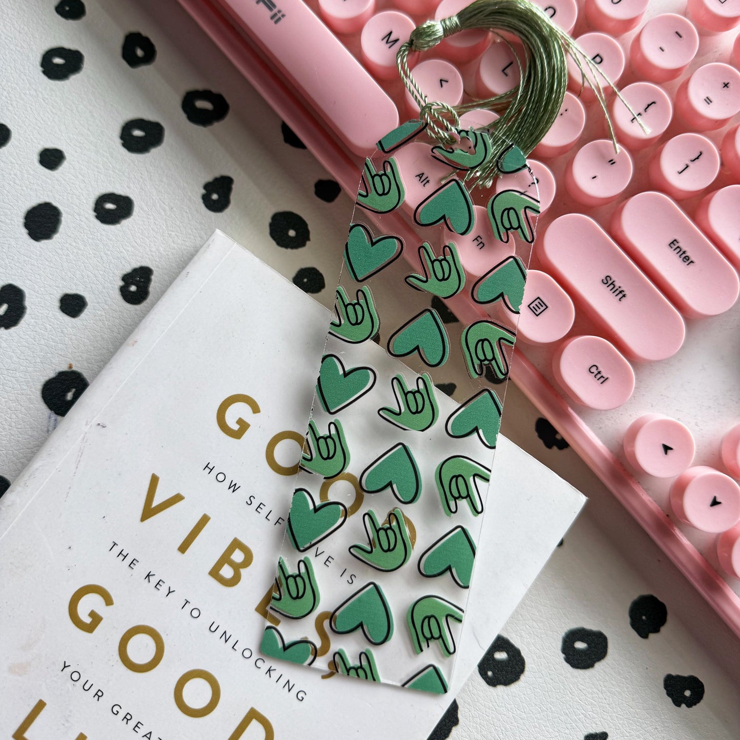 Green ILY Acrylic Bookmark