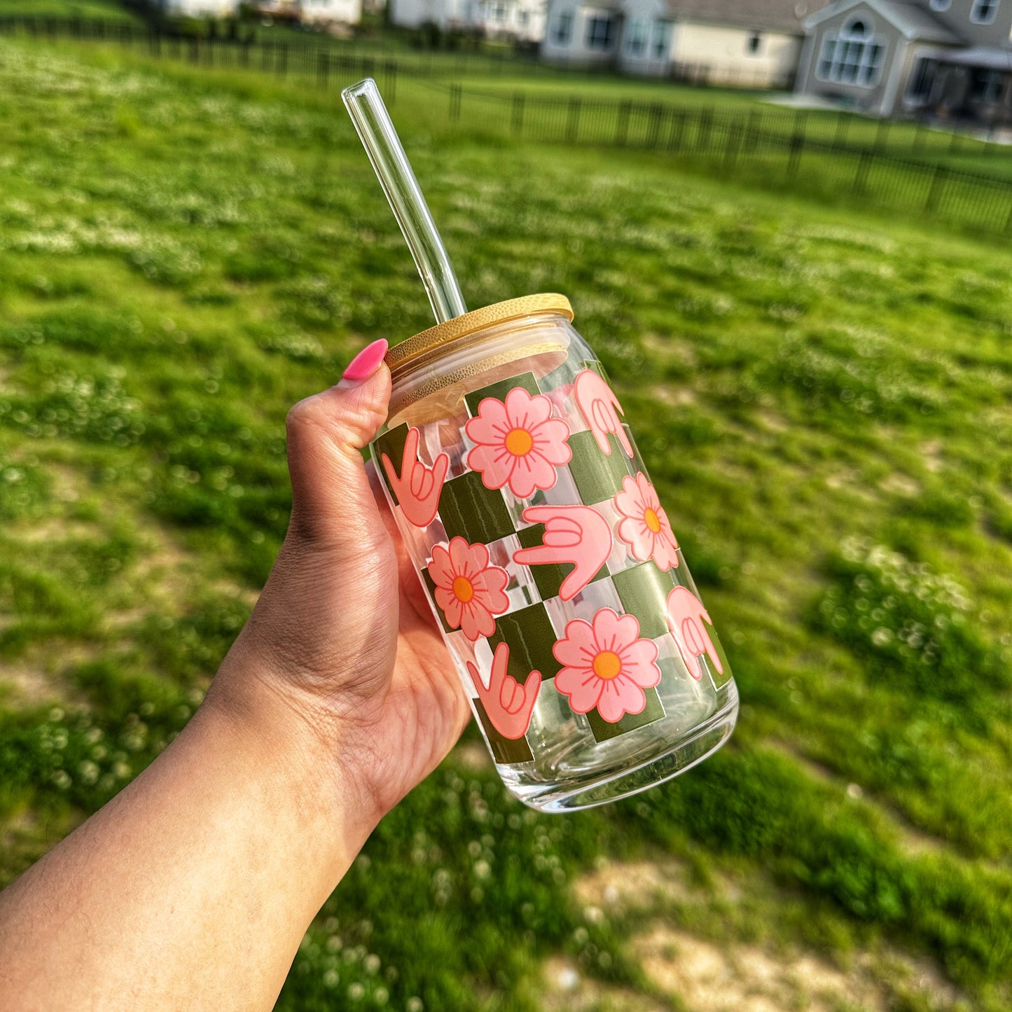 Flower Checkered ILY Beer Can