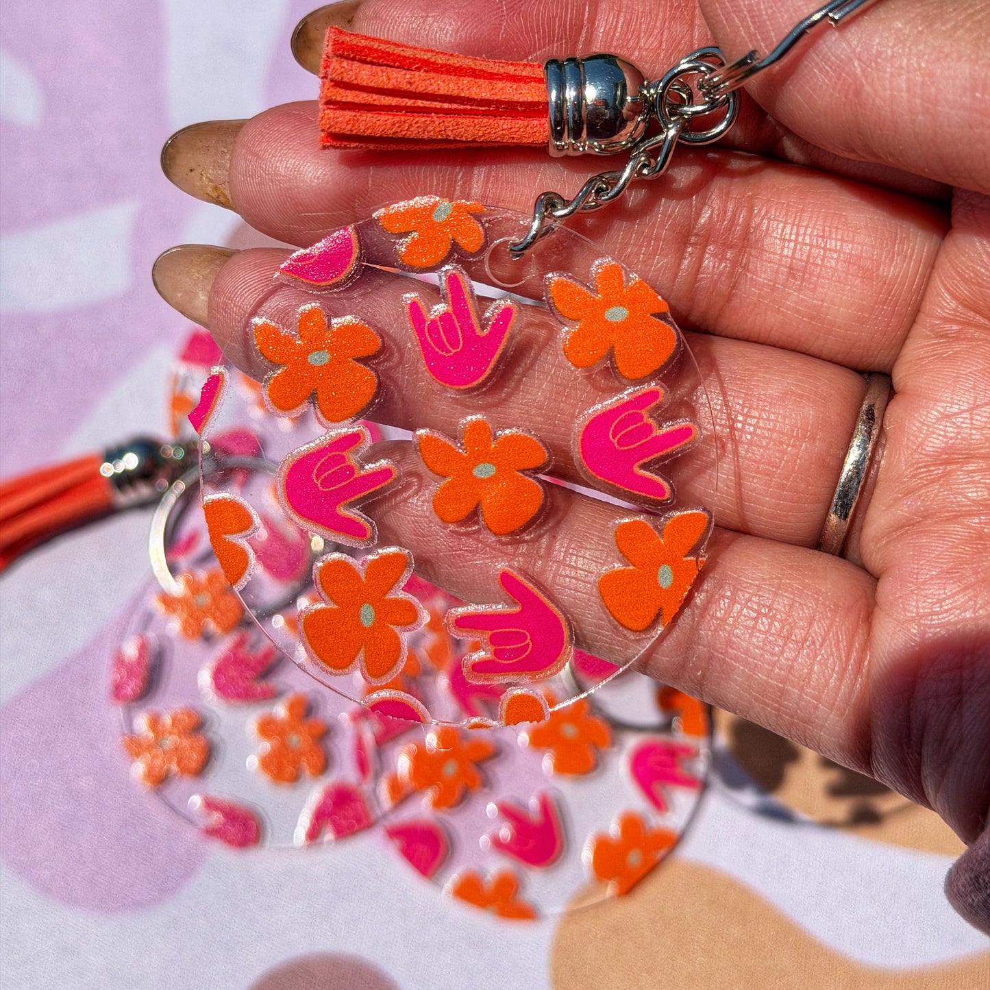 Tangerine Bloom ILY Acrylic Keychain