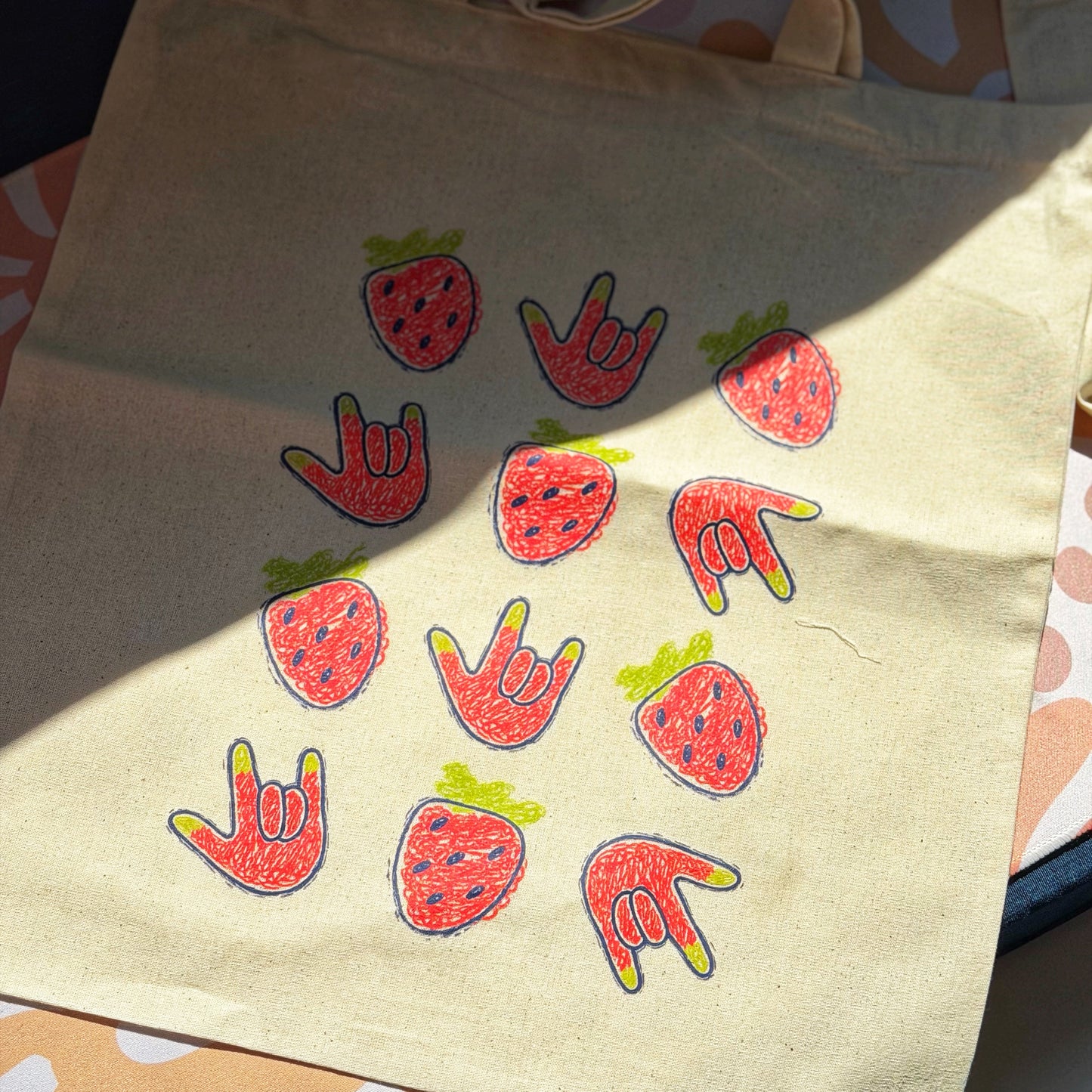 Scribble Strawberry ILY Tote Bag