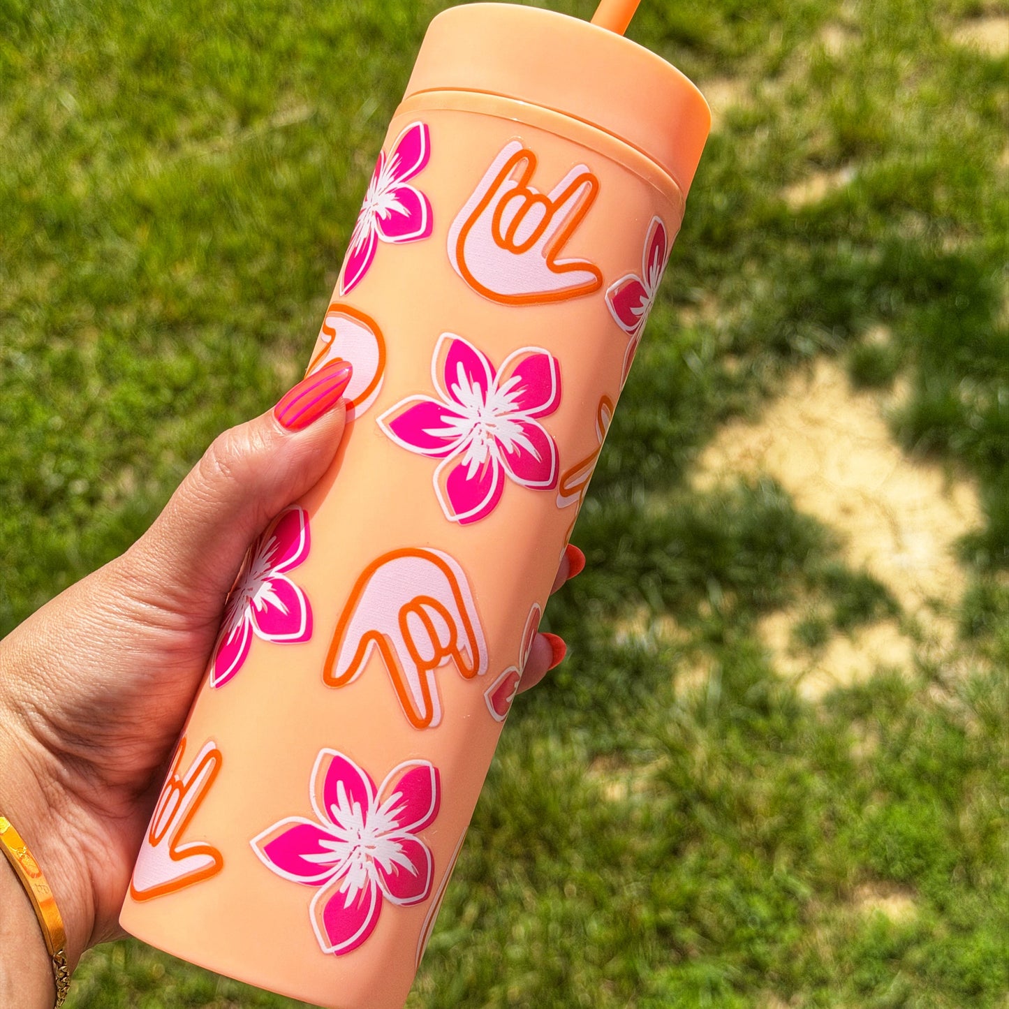 Tropical Bloom Orange Skinny Tumbler