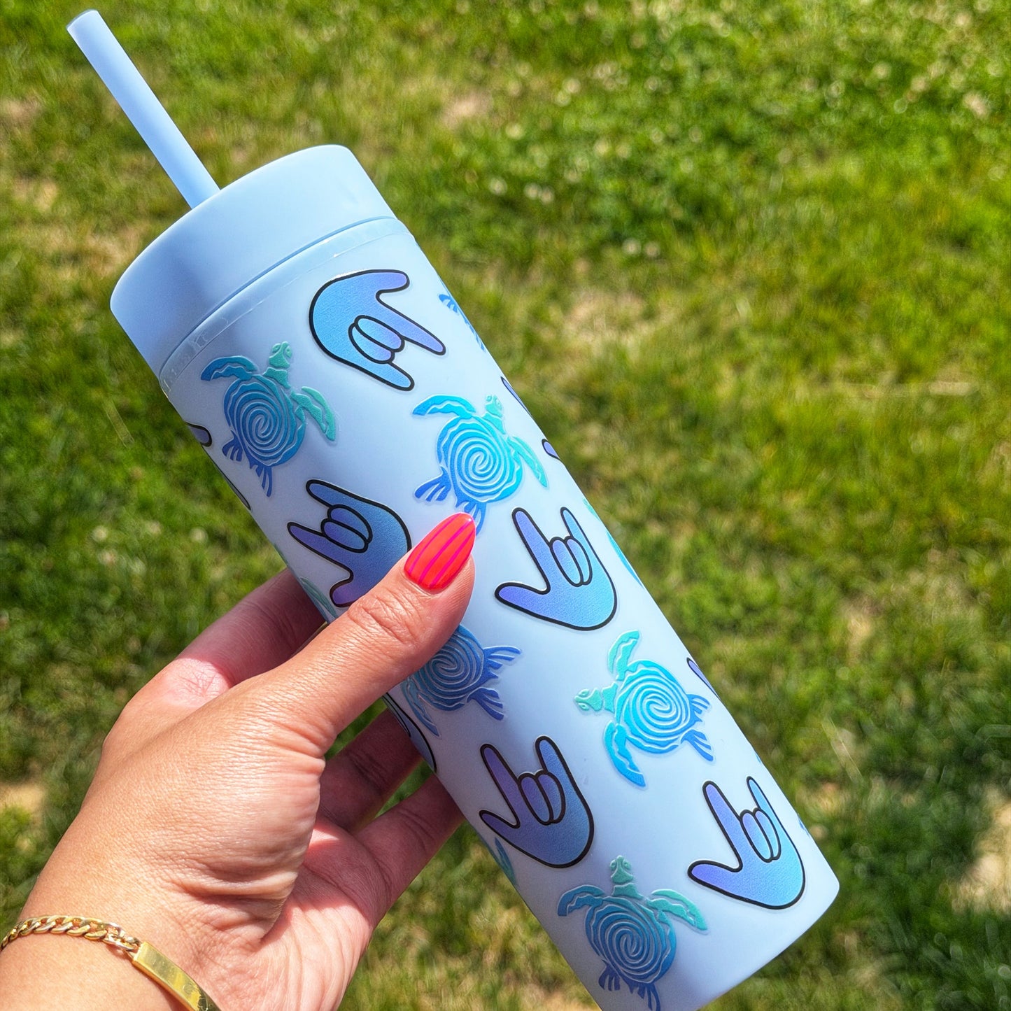 Turtle ILY Light Blue Skinny Tumbler