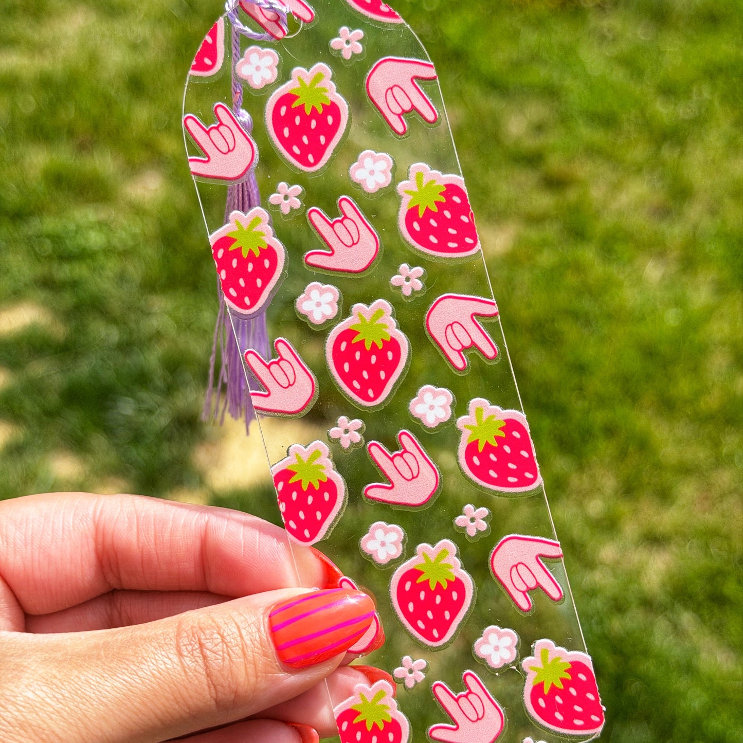 Strawberry ILY Acrylic Bookmark