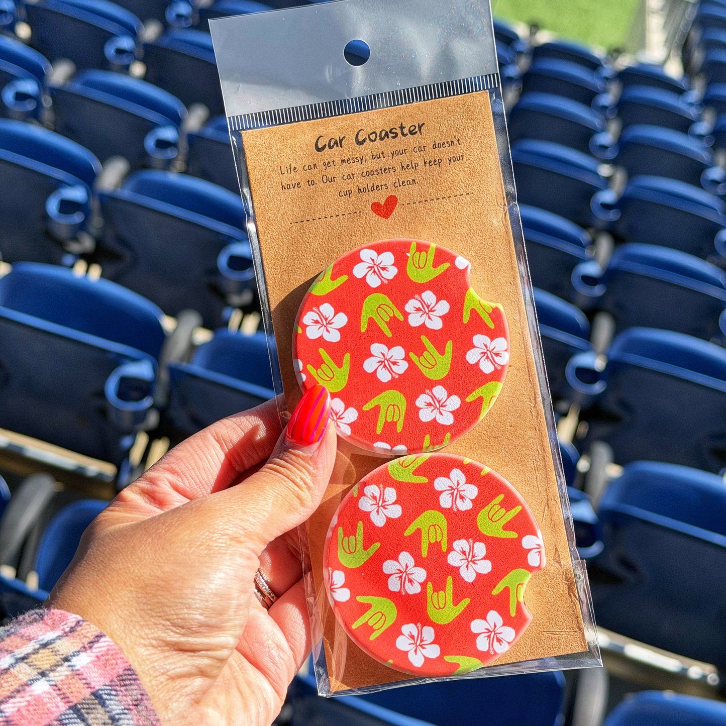 Coral Hibiscus ILY Car Coaster