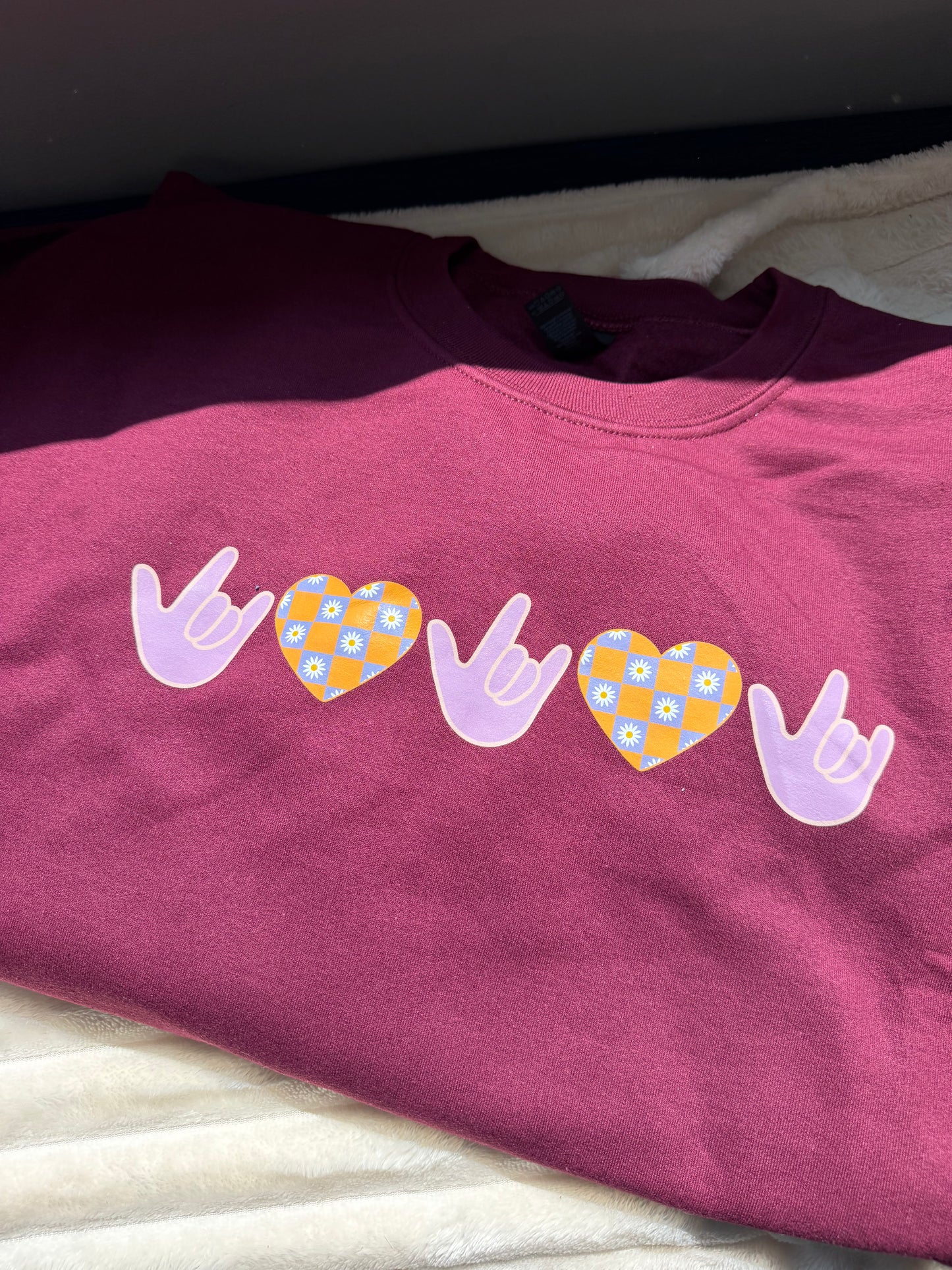 ILY Flower Checkered - 2XL Maroon Crewneck
