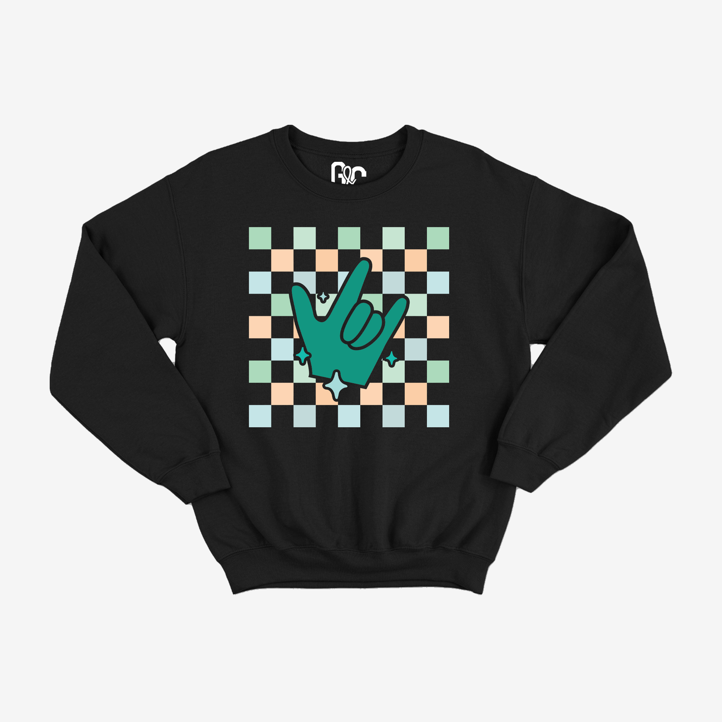 Turquoise Checkered & ILY Crewneck