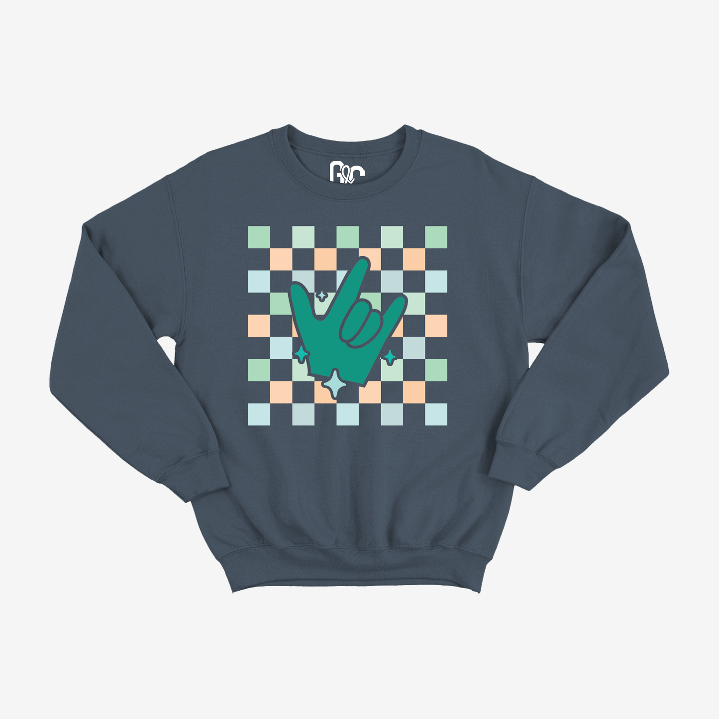 Turquoise Checkered & ILY Crewneck