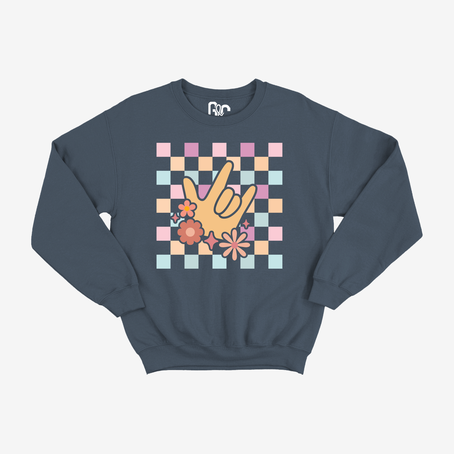 Peach Checkered & ILY Crewneck