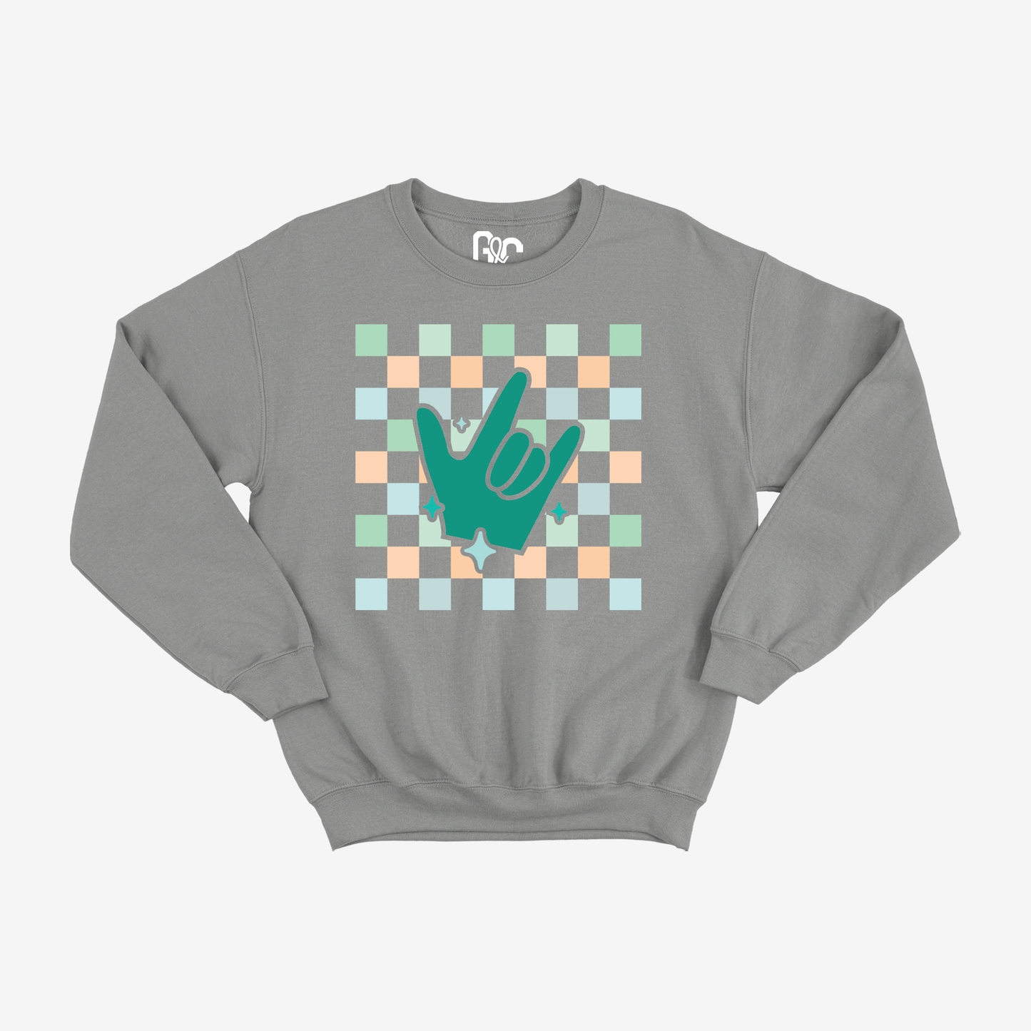 Turquoise Checkered & ILY Crewneck