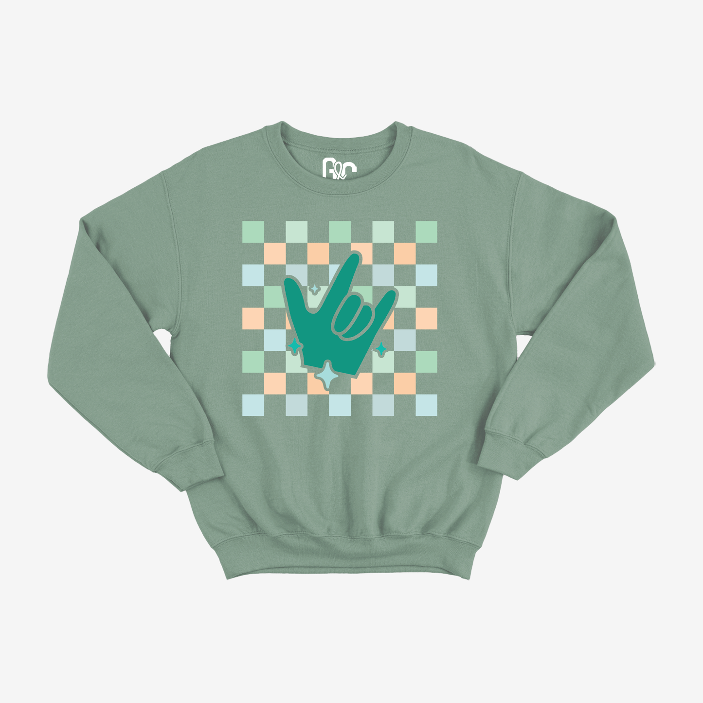 Turquoise Checkered & ILY Crewneck