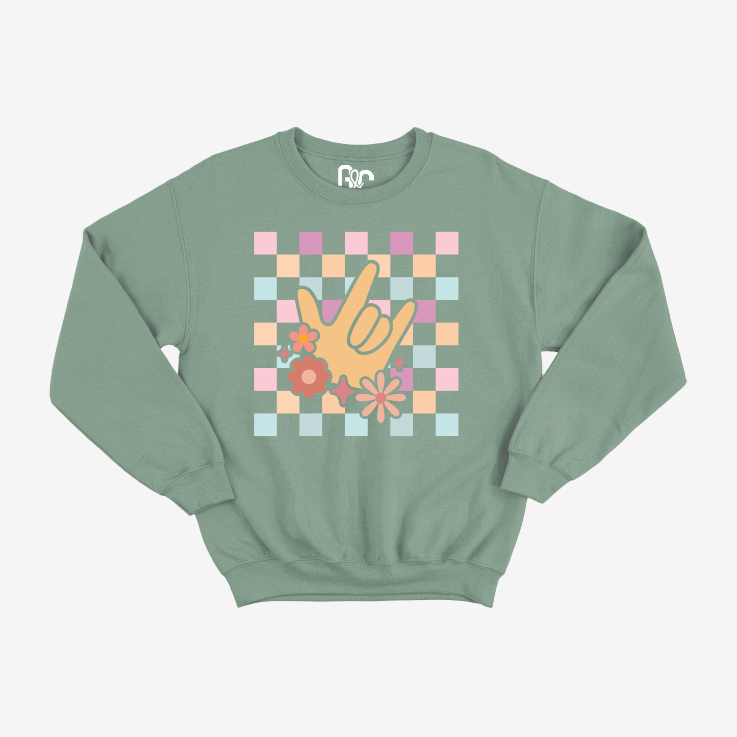 Peach Checkered & ILY Crewneck