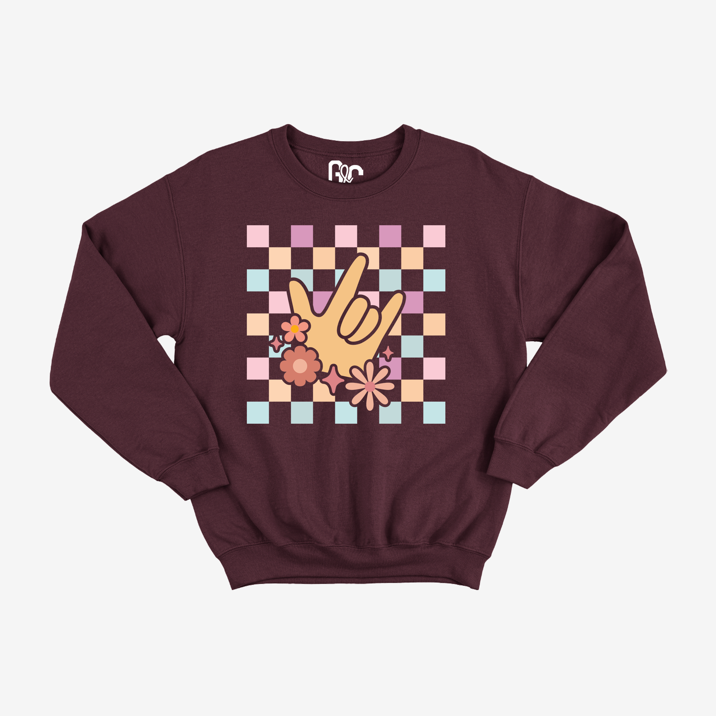 Peach Checkered & ILY Crewneck
