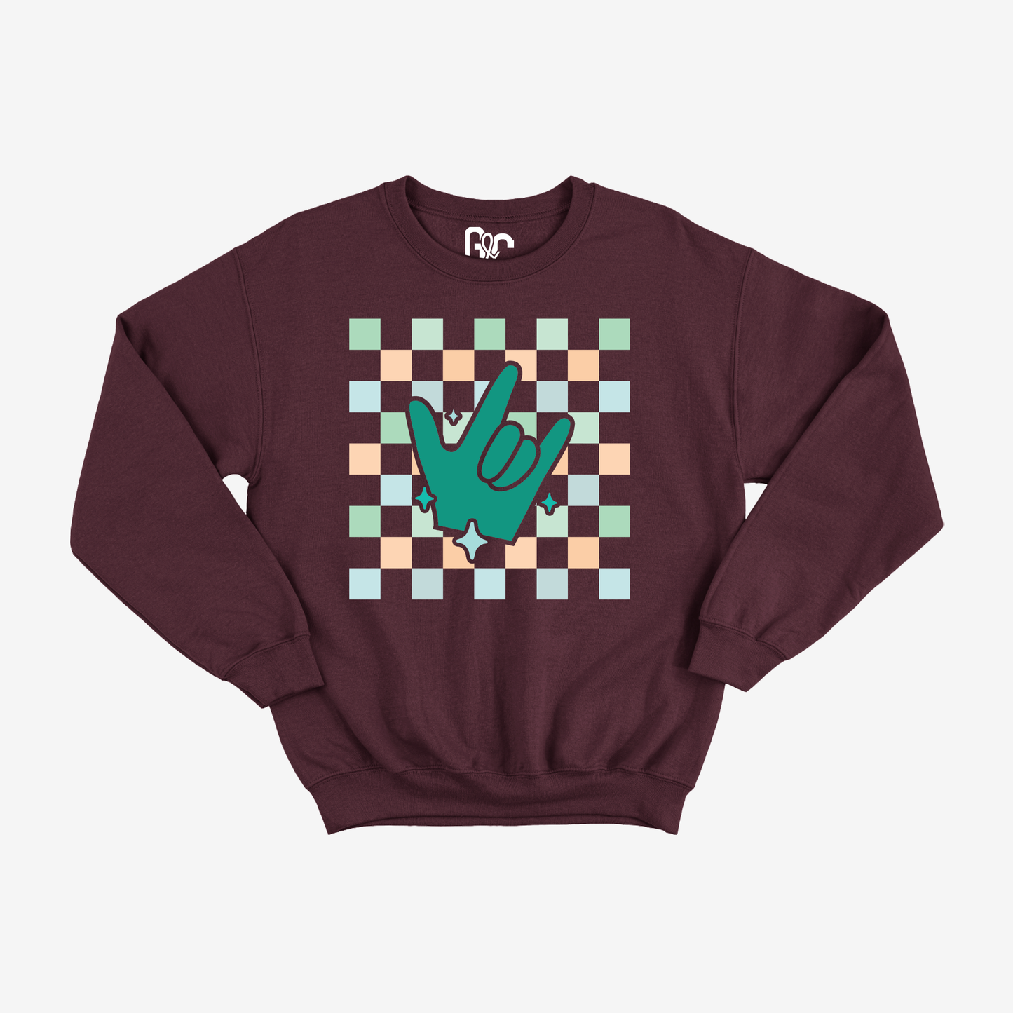 Turquoise Checkered & ILY Crewneck