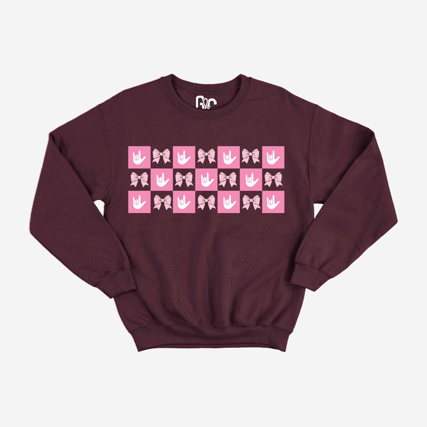 Girl Checkered ILY Coquette Crewneck