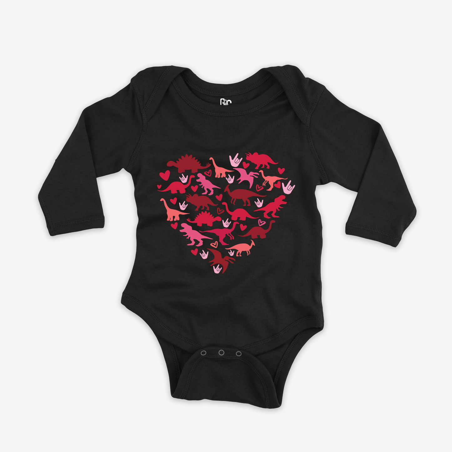 Valentine Dinosaur Heart ILY Onesie Sleeve