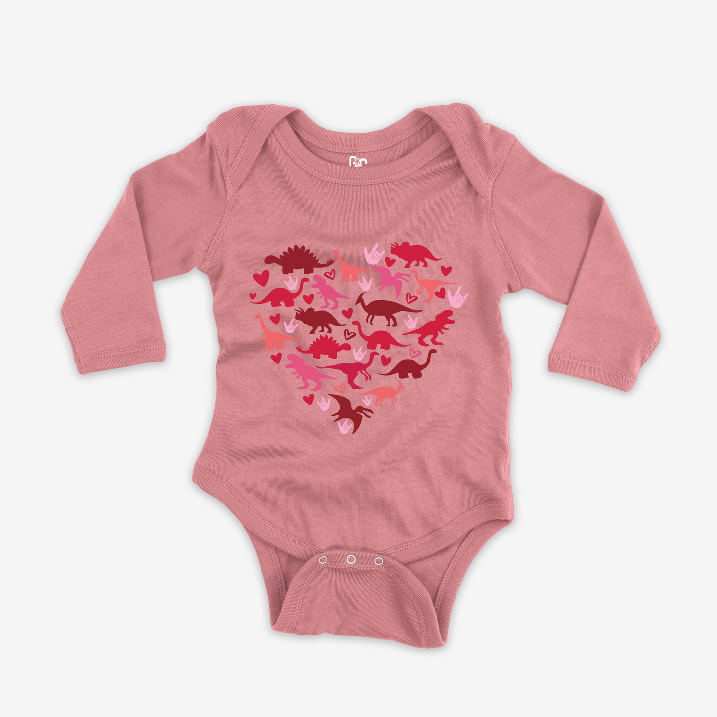 Valentine Dinosaur Heart ILY Onesie Sleeve
