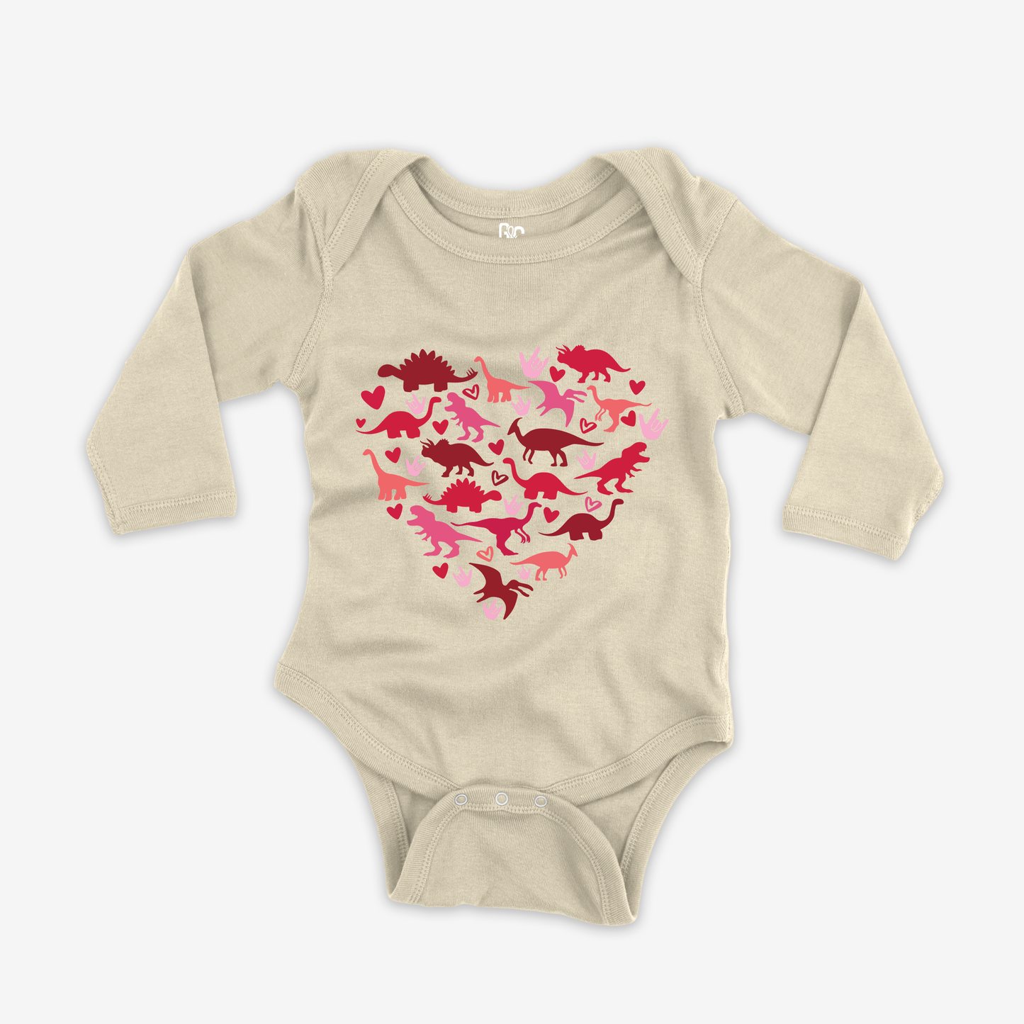 Valentine Dinosaur Heart ILY Onesie Sleeve