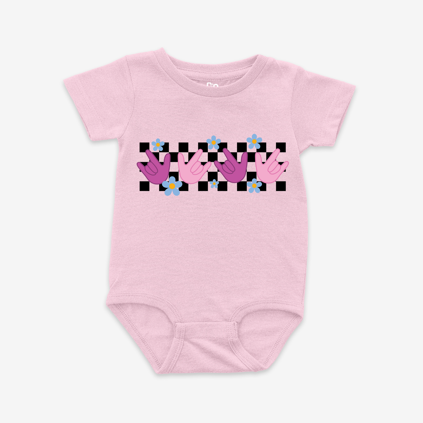 ILY Flower Checkered Onesie Tee