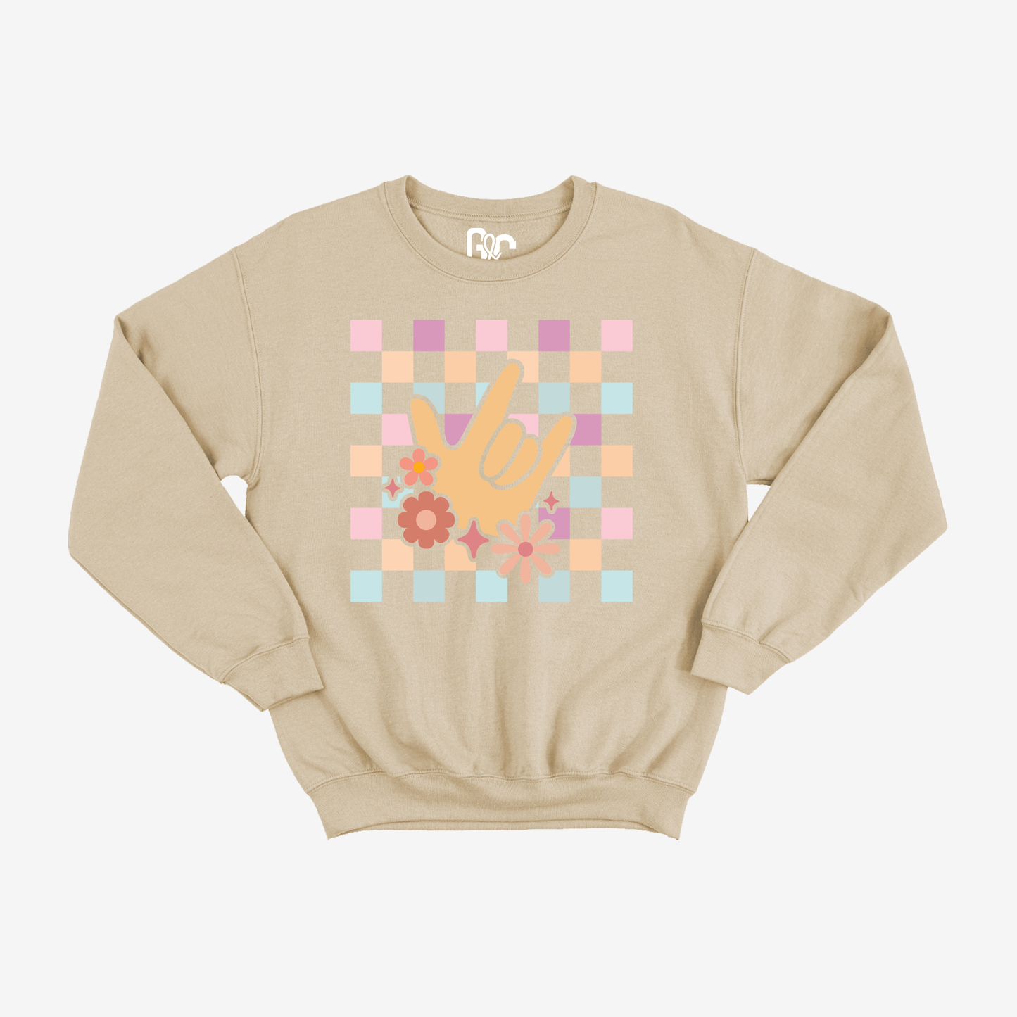 Peach Checkered & ILY Crewneck