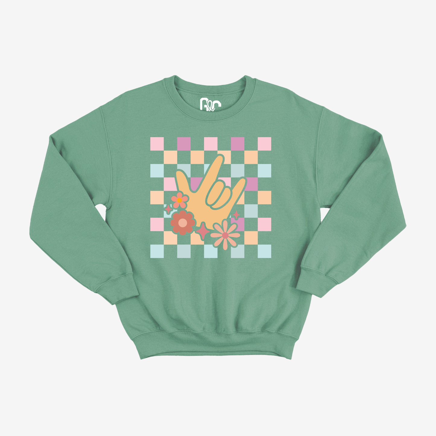 Peach Checkered & ILY Crewneck
