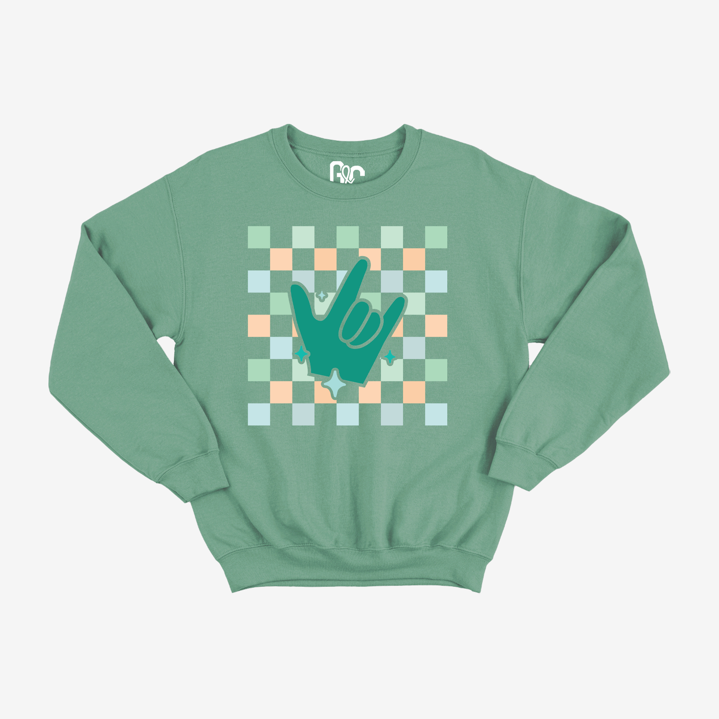 Turquoise Checkered & ILY Crewneck