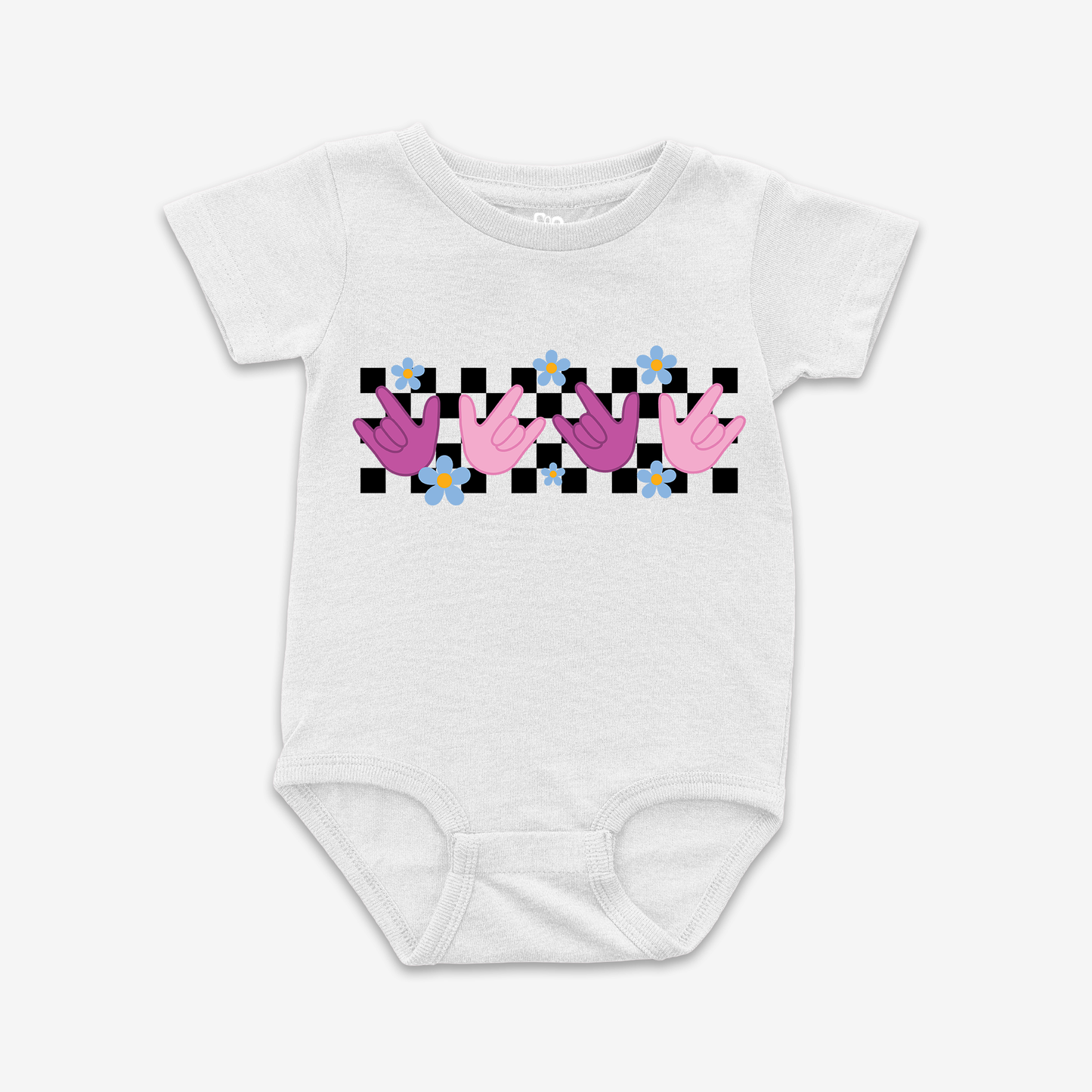 ILY Flower Checkered Onesie Tee