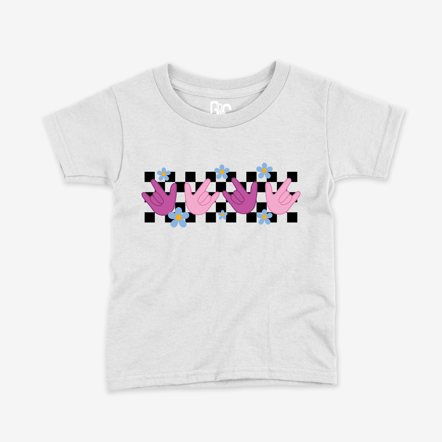 ILY Flower Checkered Toddler Tee