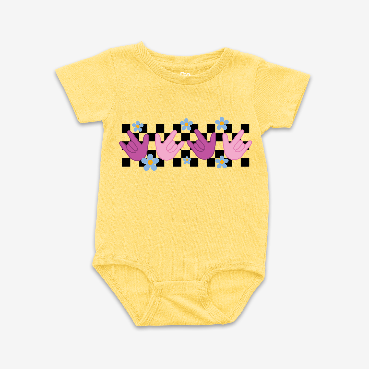 ILY Flower Checkered Onesie Tee