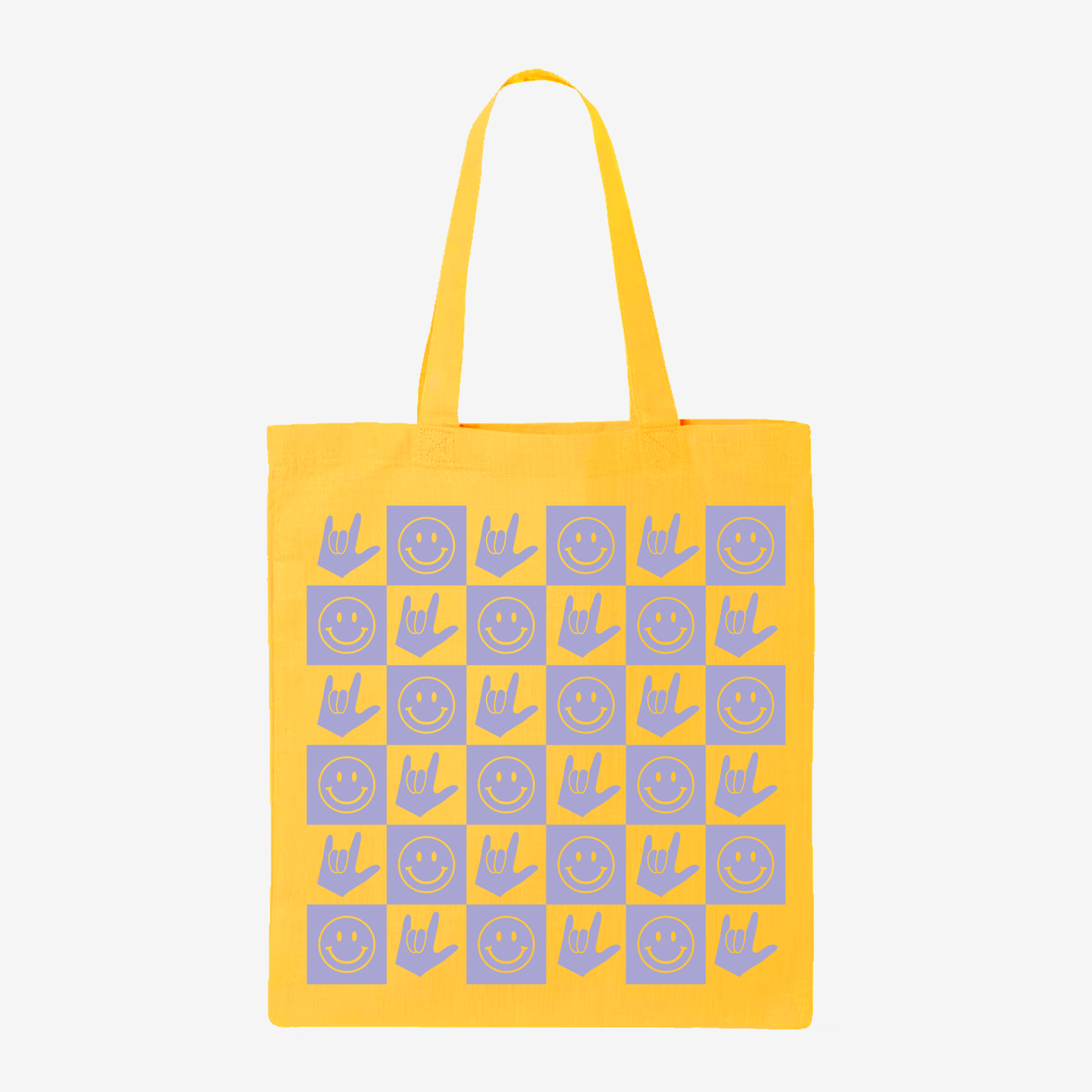Lavender Checkered Happy Face & ILY Tote Bag