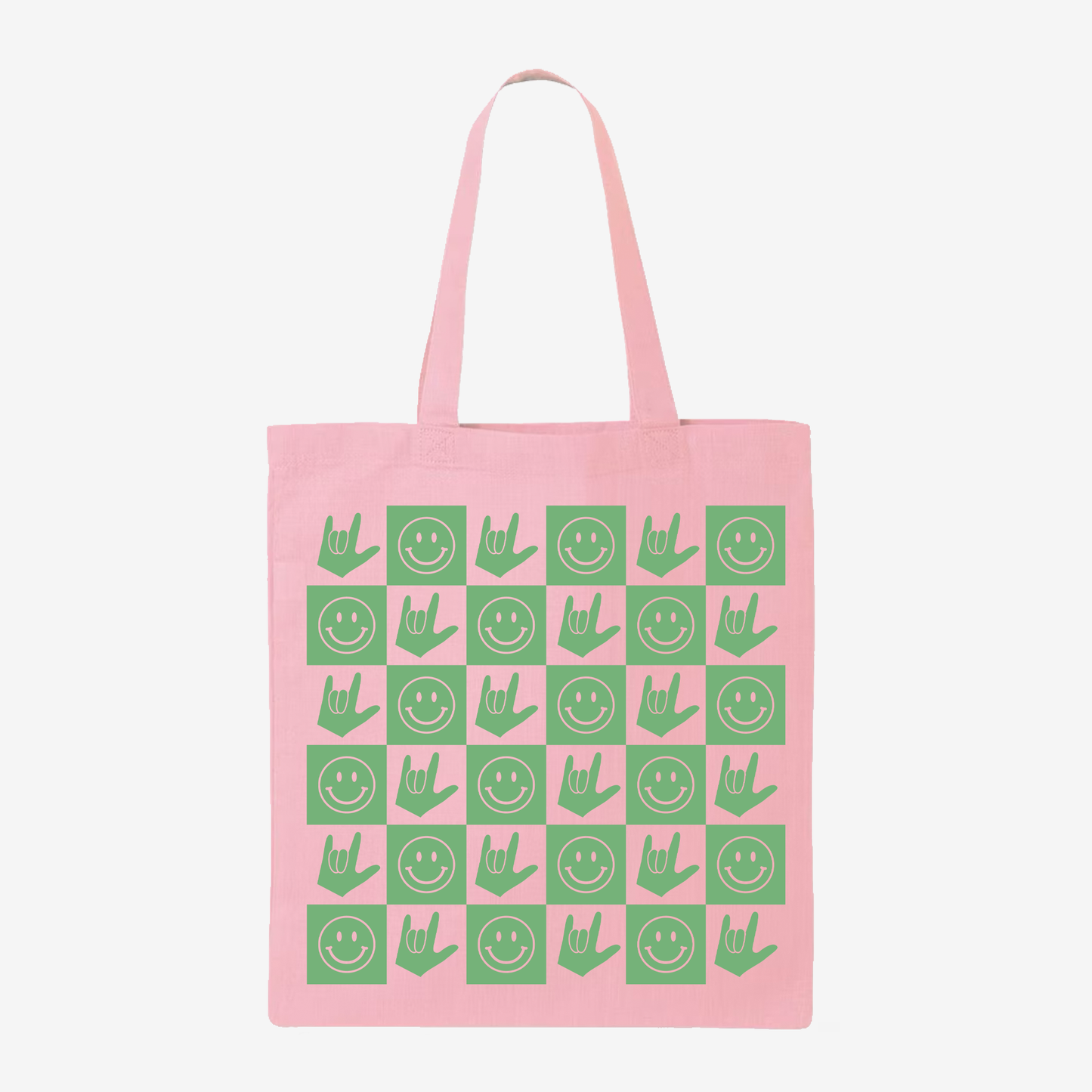Green Checkered Happy Face & ILY Tote Bag