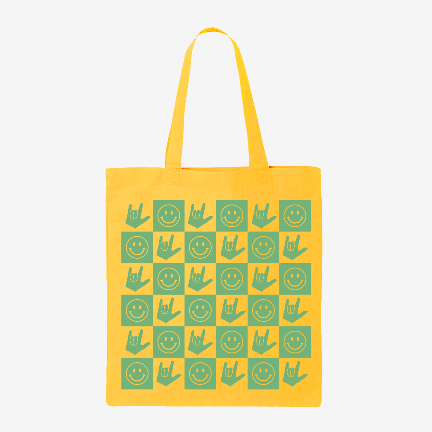 Green Checkered Happy Face & ILY Tote Bag