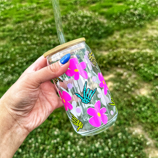 Flower & skeleton ILY Beer Can