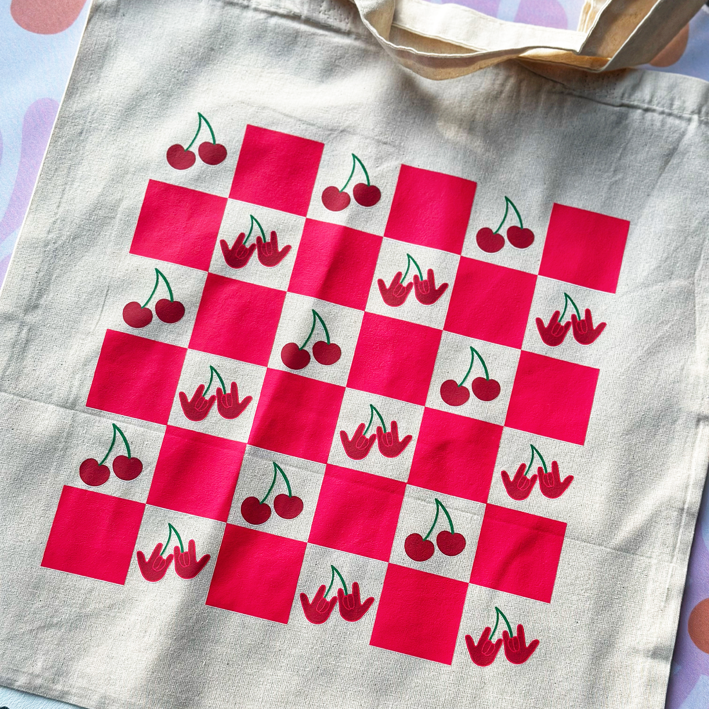 Cherries & ILY checkered Tote Bag