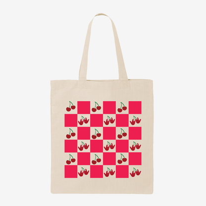 Cherries & ILY checkered Tote Bag