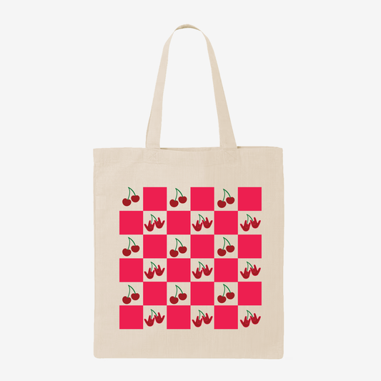 Cherries & ILY checkered Tote Bag