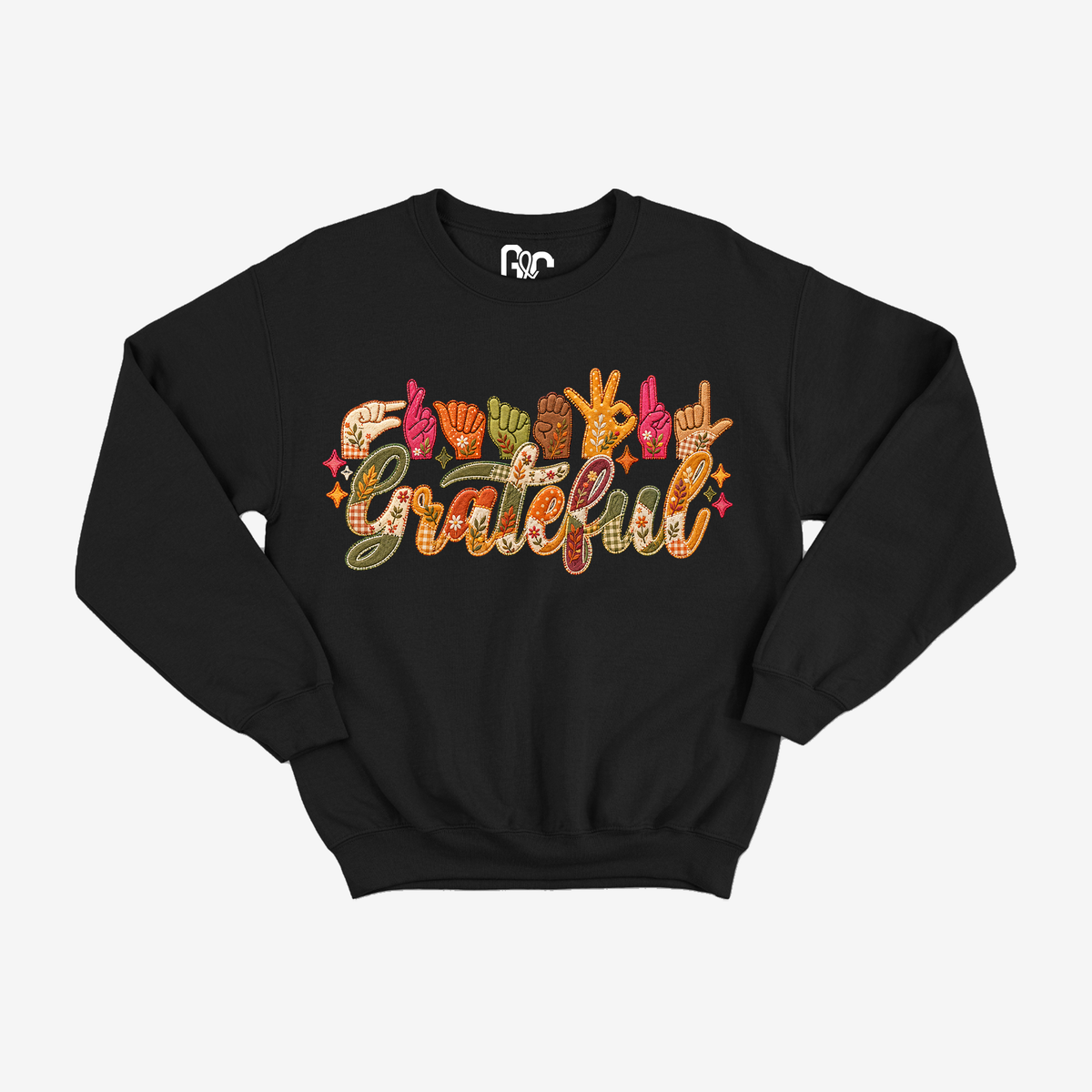 Faux Embroidery Grateful Crewneck