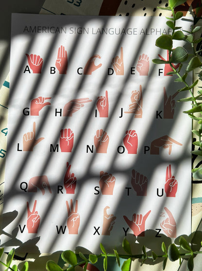 Pink ASL Alphabet Poster