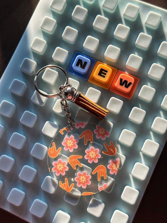 Pink Flower ILY Acrylic Keychain