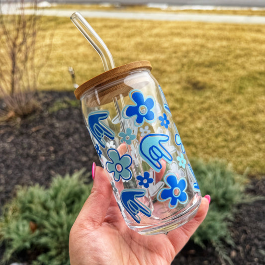 Blue Floral ILY Beer Can