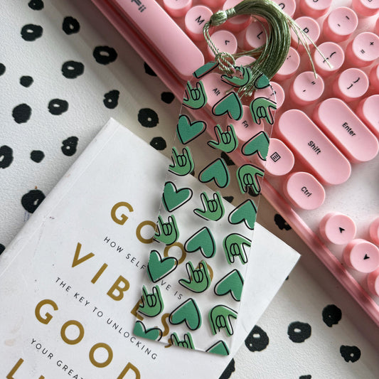 Green ILY Acrylic Bookmark
