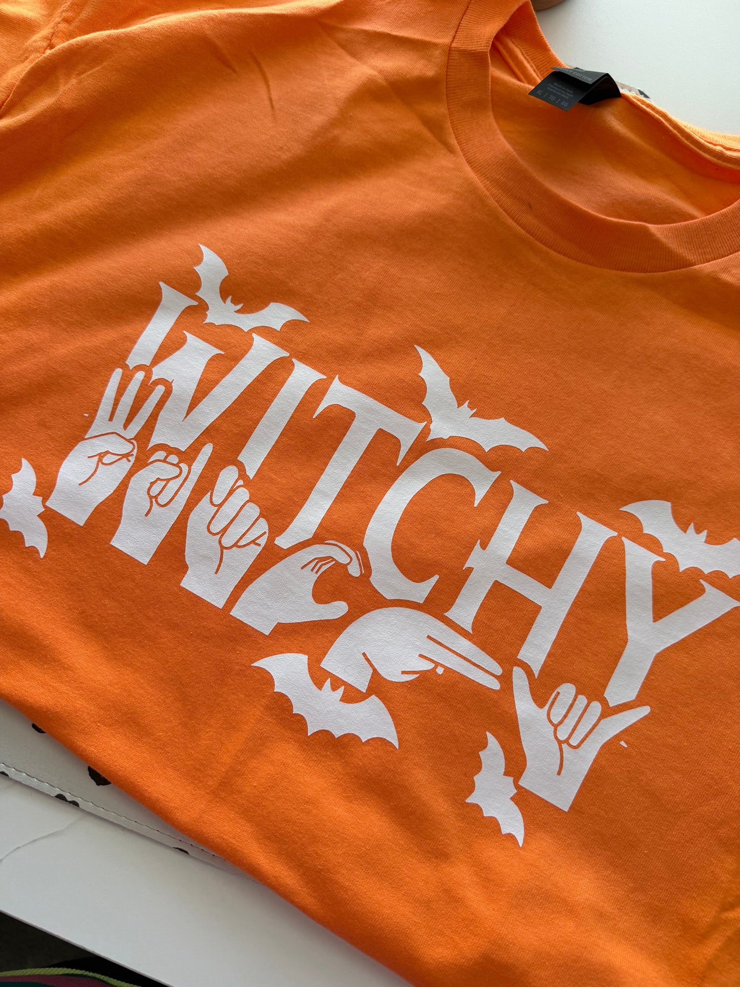 Witchy Bat..  - XL Orange Tee