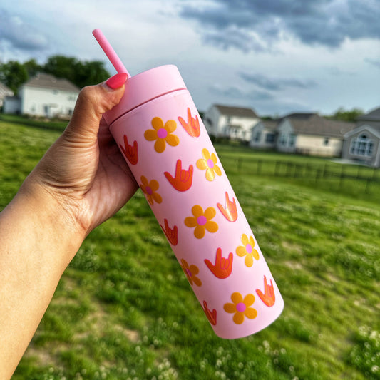 Flower ILY Pink Skinny Tumbler