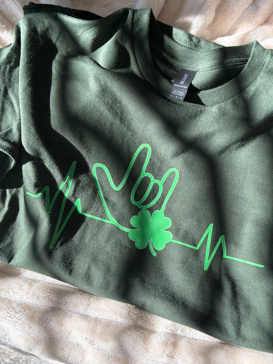 Shamrock Heartbeat ILY  - M Forest Green Tee