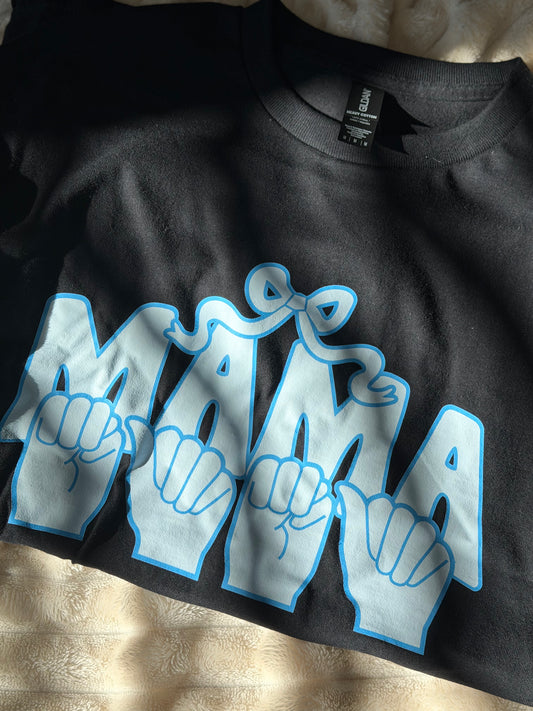 Blue Coquette Mama  - M Black Tee