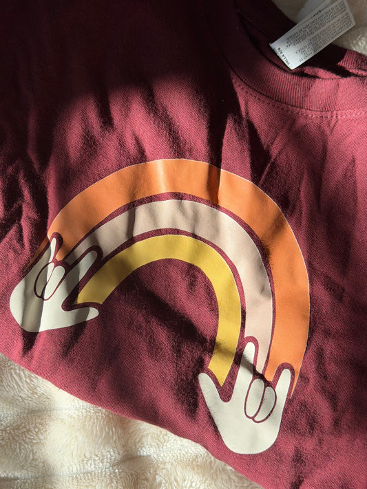 Boho Rainbow ILY - 5/6 Maroon Toddler Tee