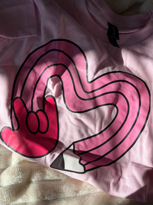 Pencil ILY - S Youth Pink Tee
