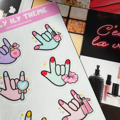 Girly ILY Theme Sticker Sheet